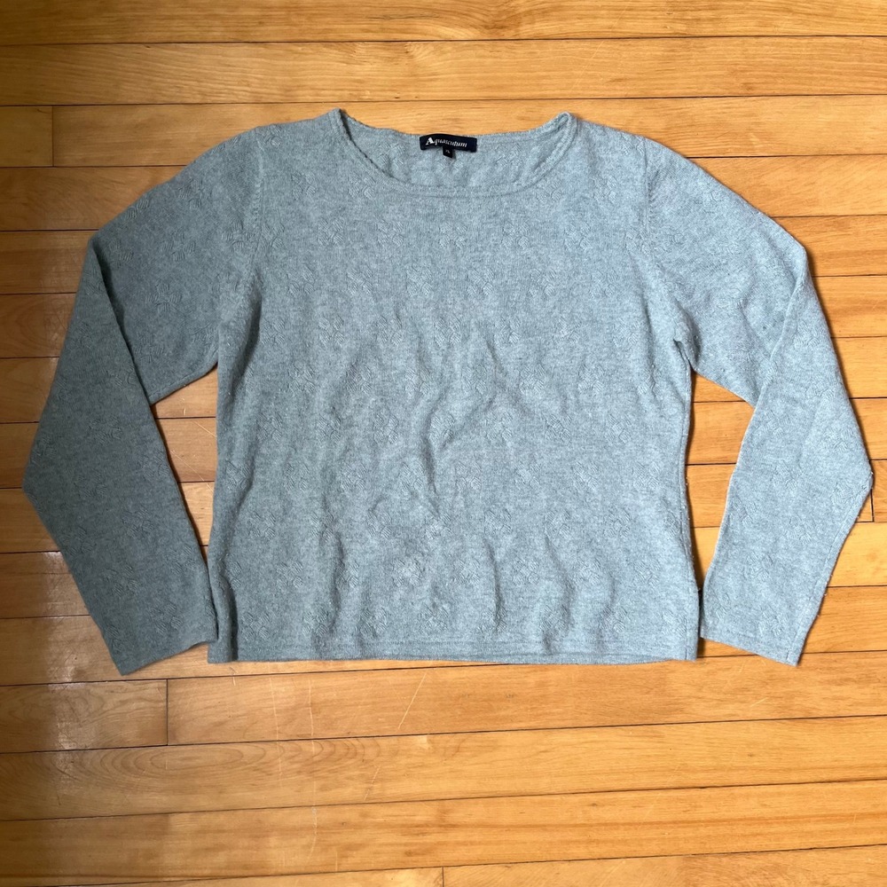 Aquascutum London Wool Angora Textured Knit Sweater Light Blue Grey XL